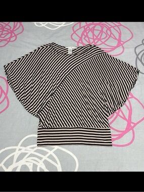 Max Studio Black and Tan Striped Dolman Top